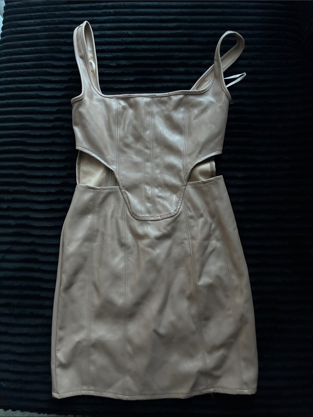 Missguided Beige Faux Leather Cutout Mini Dress
